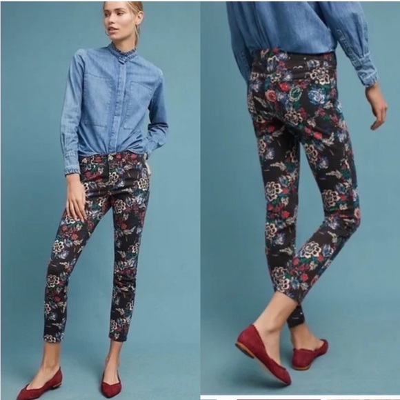 Pilcro and the Letterpress Denim - Anthropologie Pilcro & Letterpress Mid Rise Skinny Jeans Floral size 28